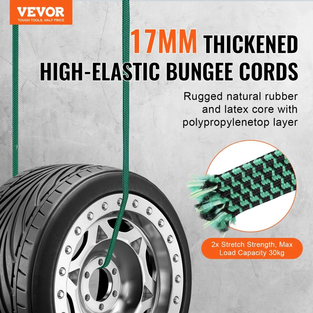 VEVOR spanrubber spantouw bagage rubber expander touw rubber lijn 32 stuks J-haken