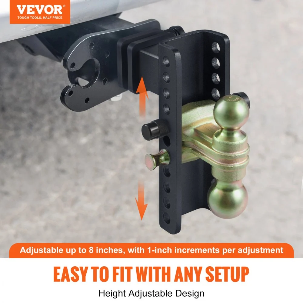 VEVOR trekhaak, 8" Drop & 6.5" Rise, kogelmontage met 2,5" ontvanger, 6,58 ton GTW, 2" & 2-5/16" 45# stalen trekhaakkogels...
