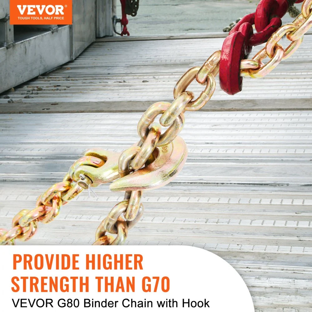 VEVOR trekketting 8 mm x 6 m transportketting 2222 kg draagvermogen G80 transportbinderketting stalen bosbouwketting stale...