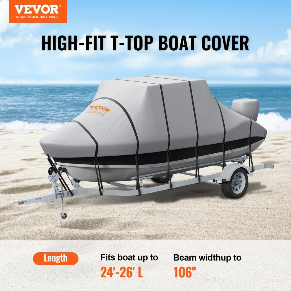 VEVOR T-Top boothoes, 7310-7920 mm waterdichte trailerbare T-Top boothoes, 600D Marine Grade PU Oxford, met winddichte ges...