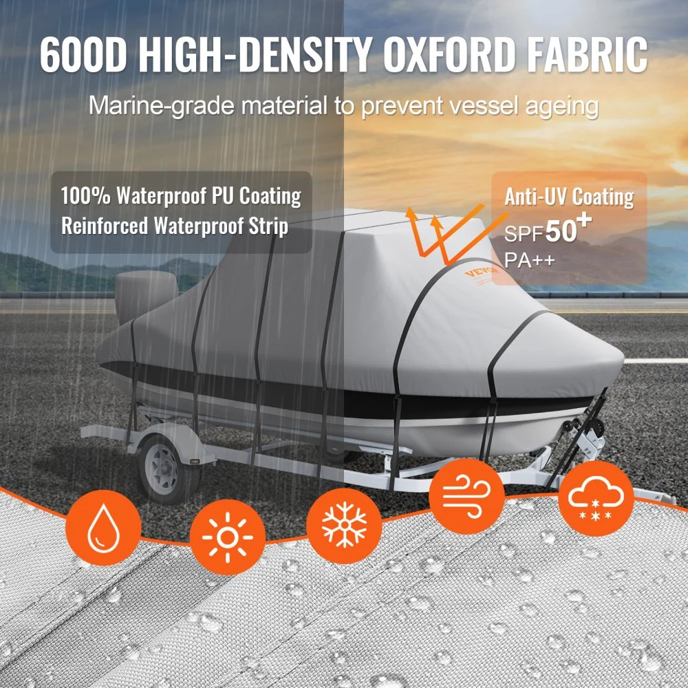 VEVOR T-Top boothoes, 7310-7920 mm waterdichte trailerbare T-Top boothoes, 600D Marine Grade PU Oxford, met winddichte ges...