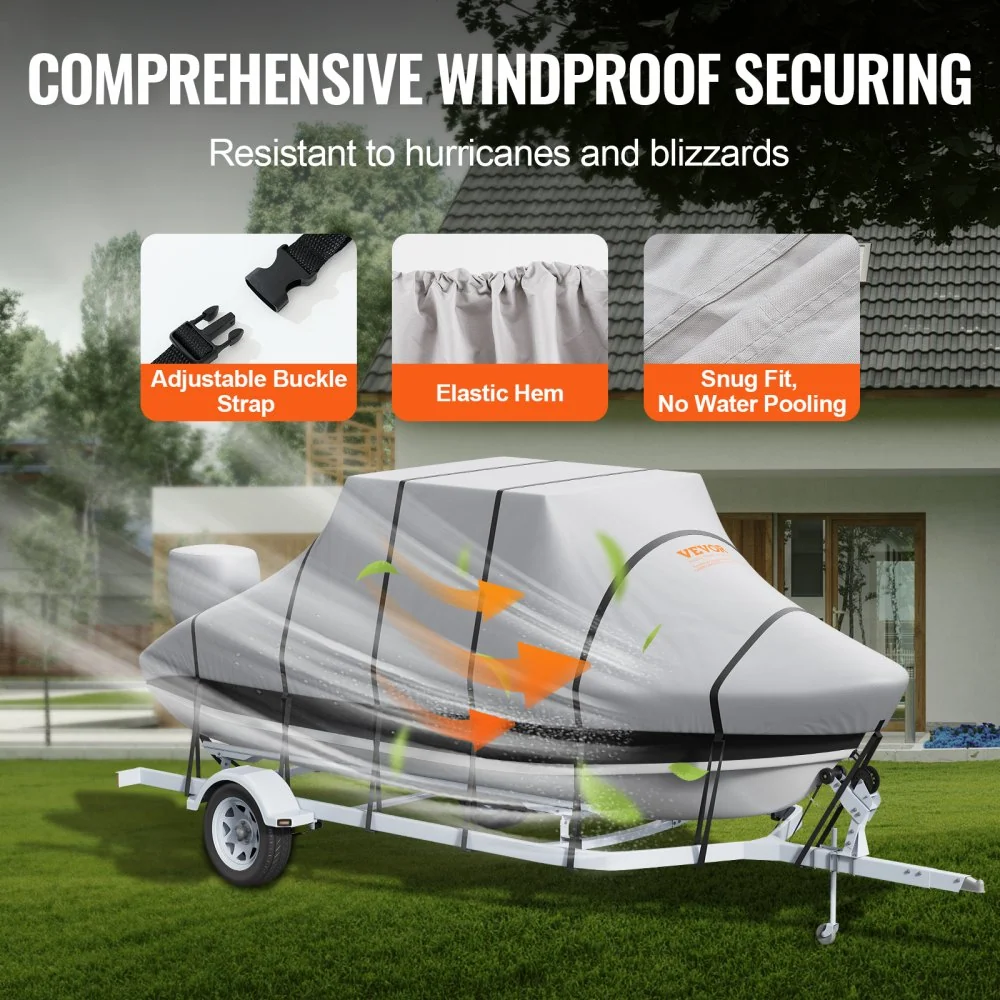 VEVOR T-Top boothoes, 7310-7920 mm waterdichte trailerbare T-Top boothoes, 600D Marine Grade PU Oxford, met winddichte ges...