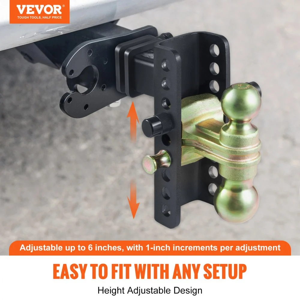 VEVOR verstelbare trekhaak, 6" drop en 4,5" rise, kogelgewrichtmontage met 2" mount, massieve buis, 14.000 lbs GTW, 2" en...