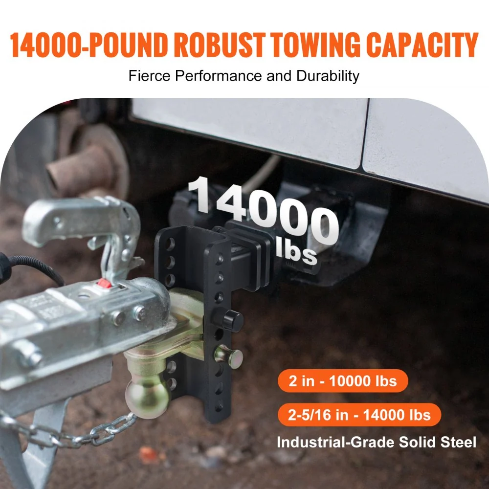 VEVOR verstelbare trekhaak, 6" drop en 4,5" rise, kogelgewrichtmontage met 2" mount, massieve buis, 14.000 lbs GTW, 2" en...