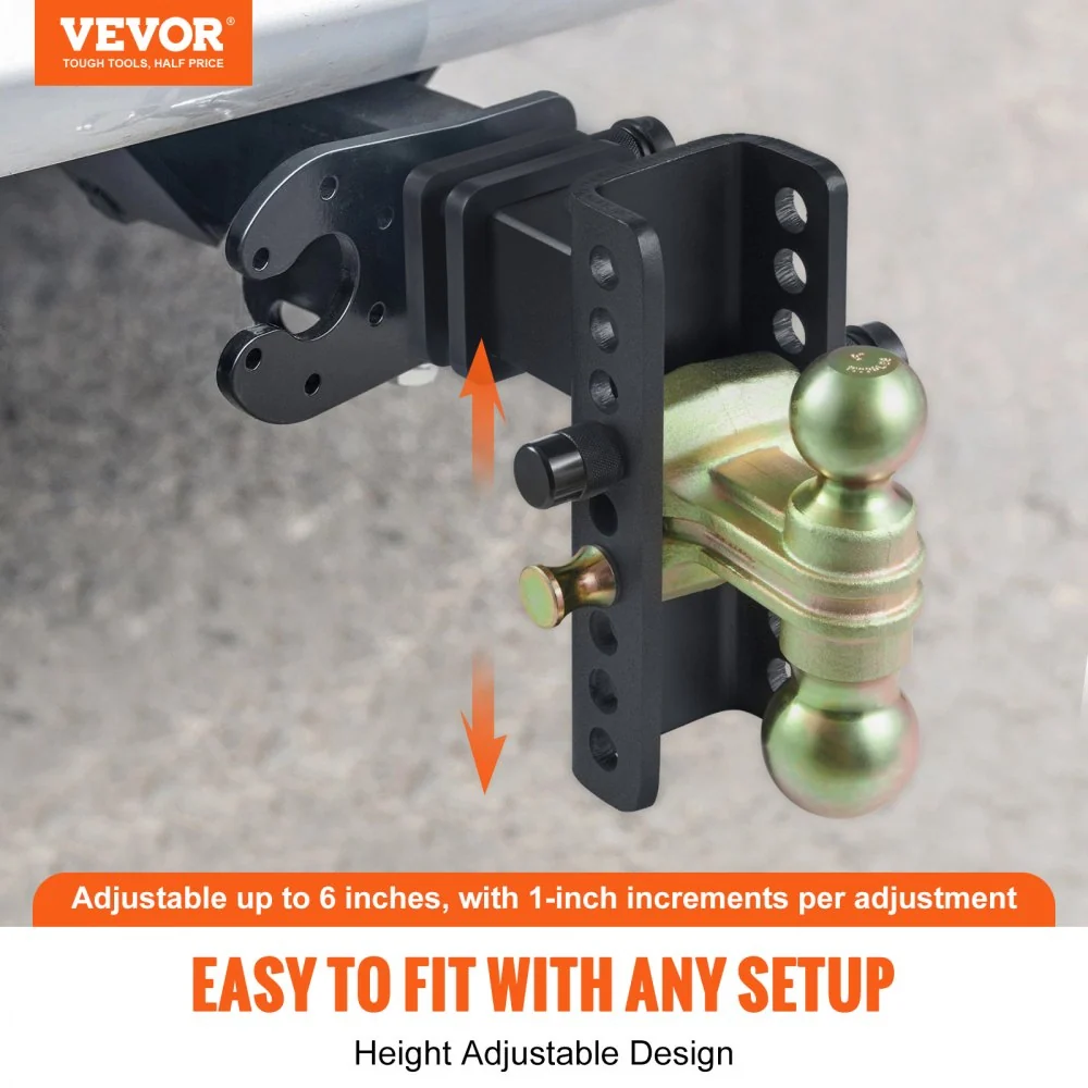 VEVOR verstelbare trekhaak, 6" drop en 4,5" rise, kogelmontage met 2,5" ontvanger, massieve buis, 14.500 lbs GTW, 2" en 2-...