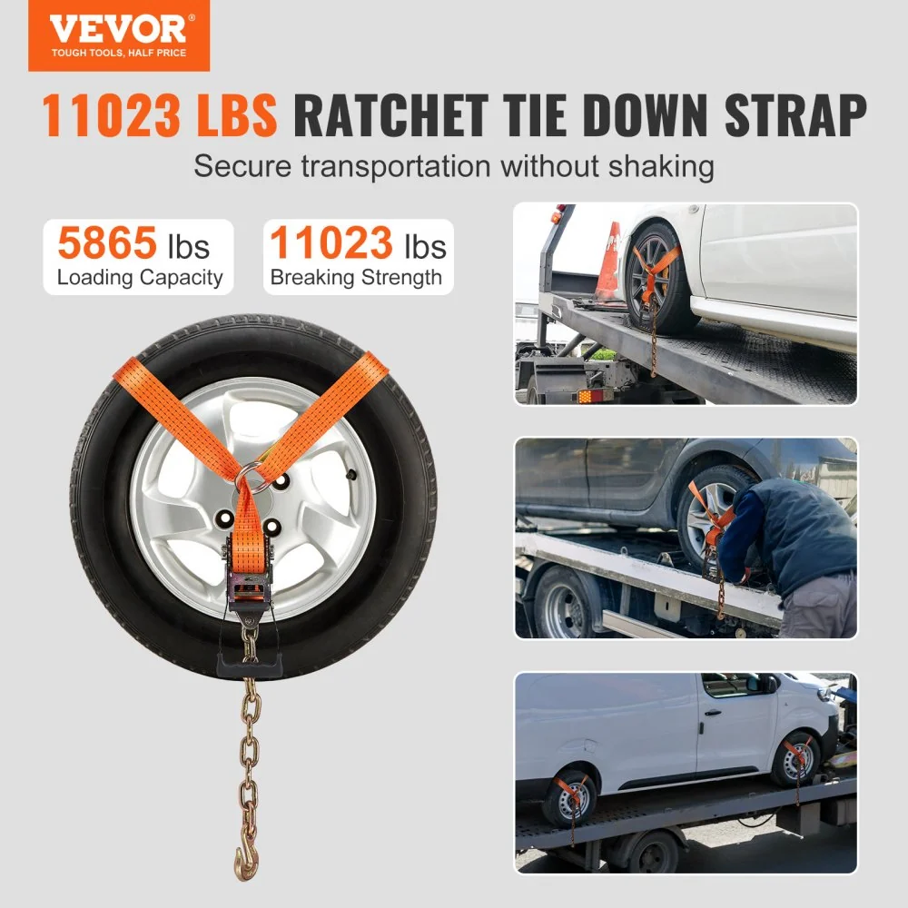 VEVOR wielkeg-spanbandenset, 2" x 96" spanbanden autotransport, 4-delig aanhangerspansysteem 5000 lb werkcapaciteit, ATV's...