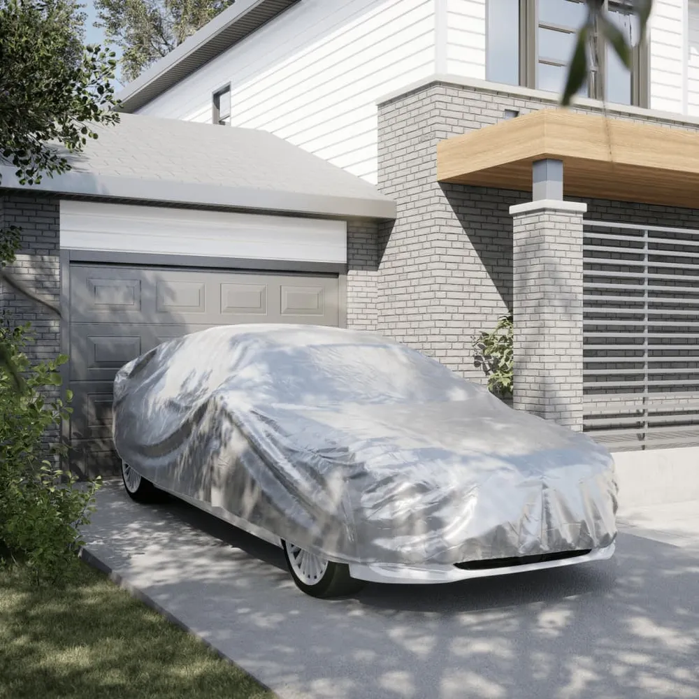 Autohoes voor sedan met gespriemen M PEVA zilverkleurig vidaXL