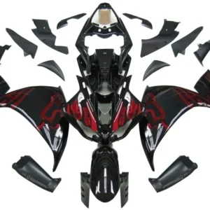 Amotopart 2009-2011 Yamaha YZF 1000 R1 zwart met Red Flame kuipset