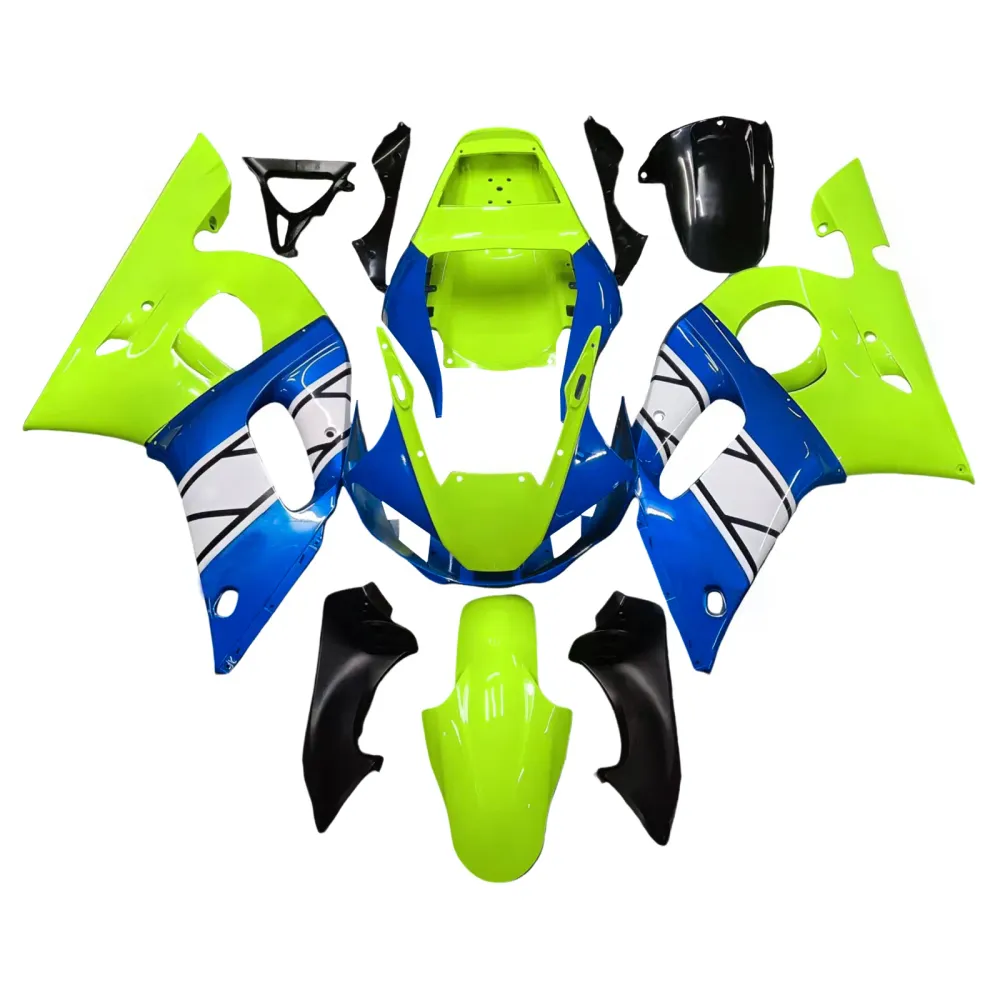 Amotopart Yamaha 1998-2002 YZF 600 R6 Blauw met fluorescerende gele kuispakket