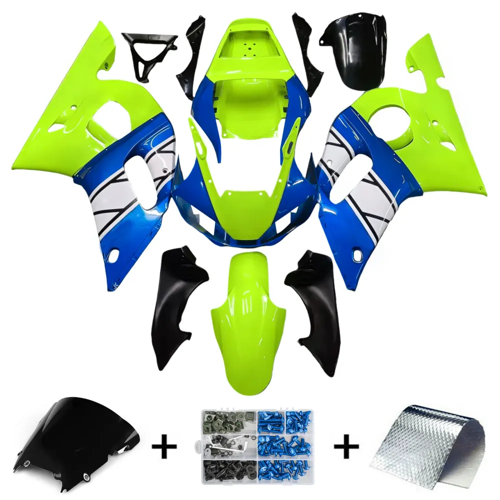 Amotopart Yamaha 1998-2002 YZF 600 R6 Blauw met fluorescerende gele kuispakket