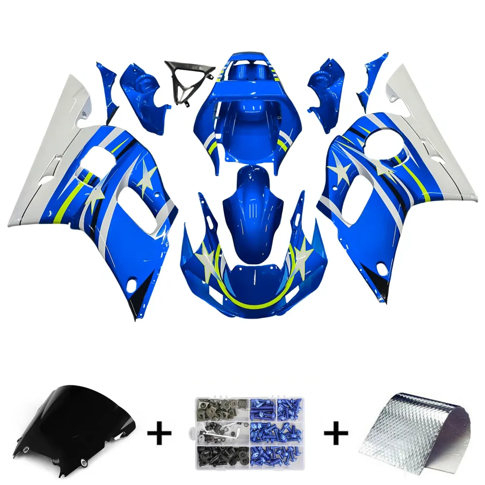 Amotopart Yamaha 1998-2002 YZF 600 R6 Blue met witte sterrenbeurskit