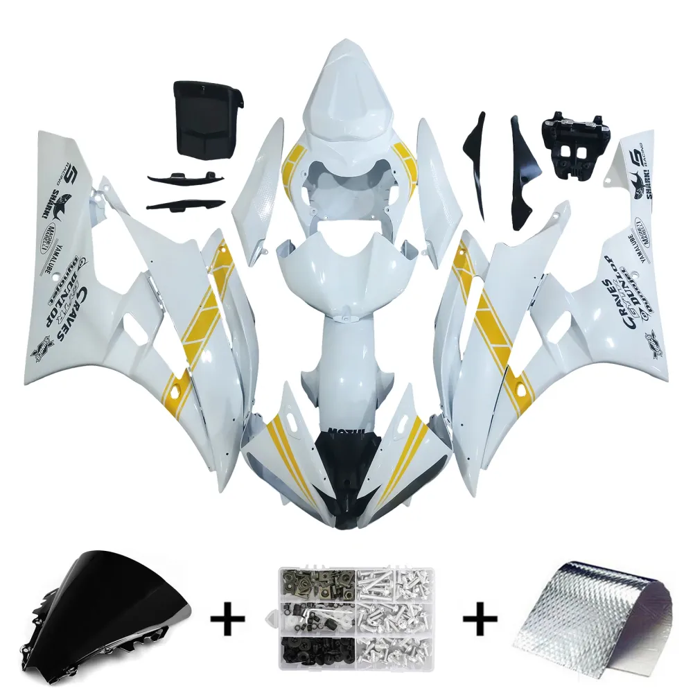 Amotopart Yamaha 2006-2007 YZF 600 R6 Wit Geel Kuipset