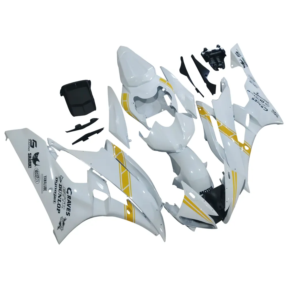 Amotopart Yamaha 2006-2007 YZF 600 R6 Wit Geel Kuipset