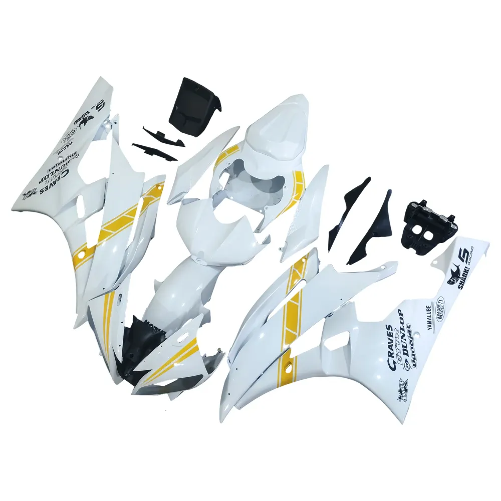 Amotopart Yamaha 2006-2007 YZF 600 R6 Wit Geel Kuipset