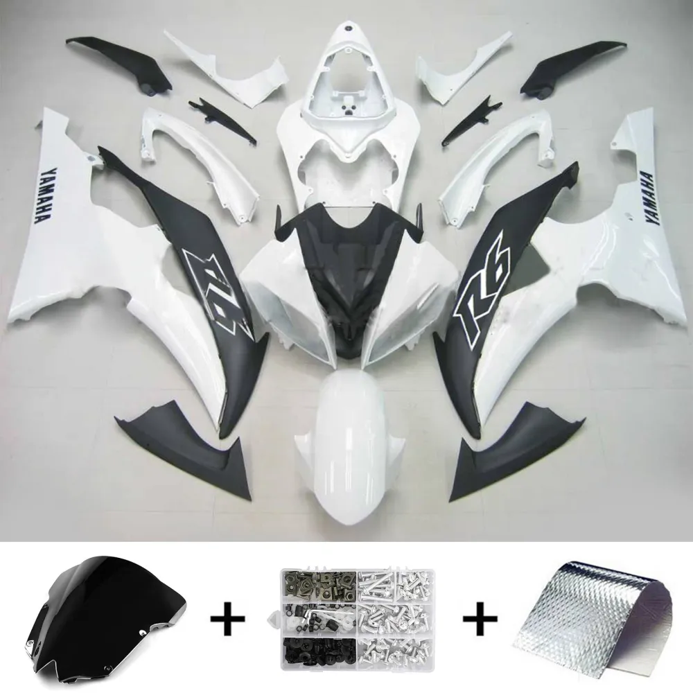 Amotopart Yamaha 2008-2016 YZF 600 R6 Wit Zwart Kuipset