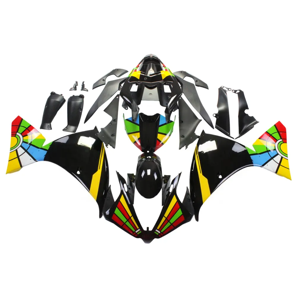 Amotopart Yamaha 2012-2014 YZF 1000 R1 Rainbow Black Fairing Kit