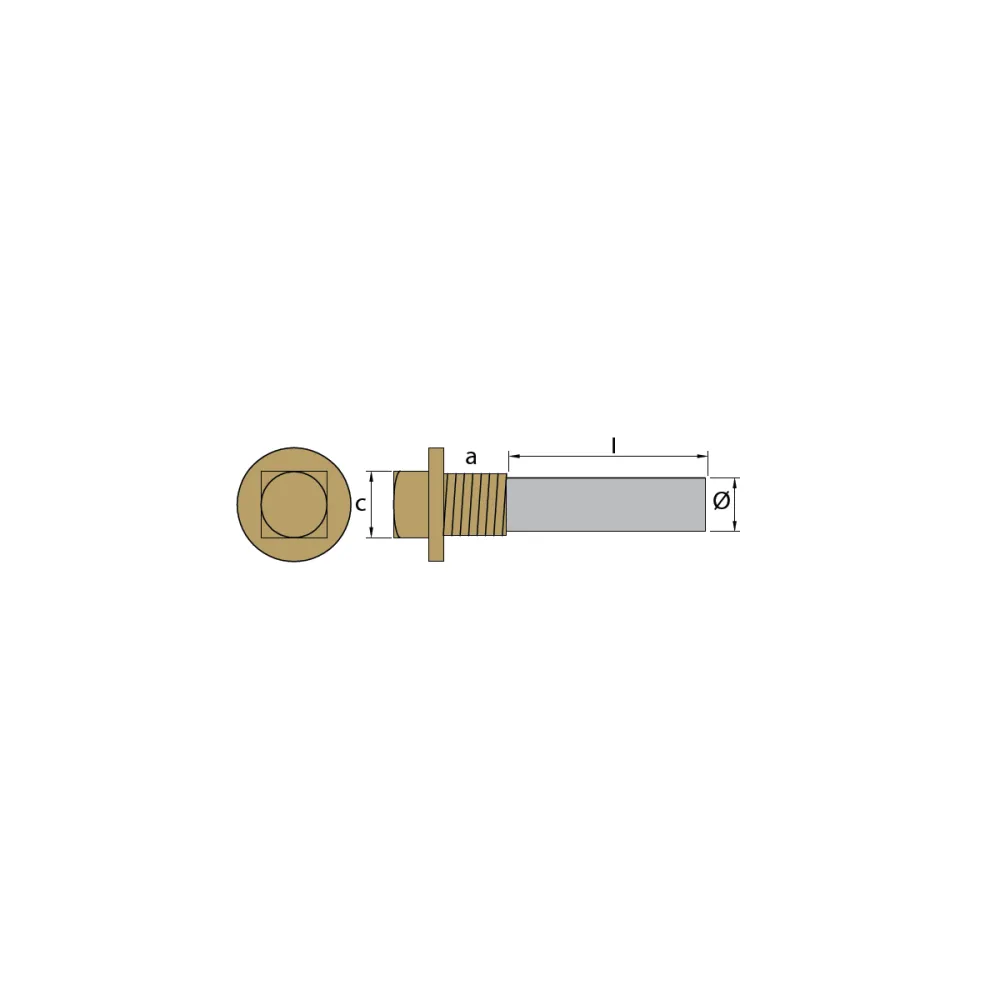 Zink Anode Volvo Penta, potlood type Anode Ø26 - L 40 - met messing Plug Th. 1 '' Gas (BSPP), VP 823661