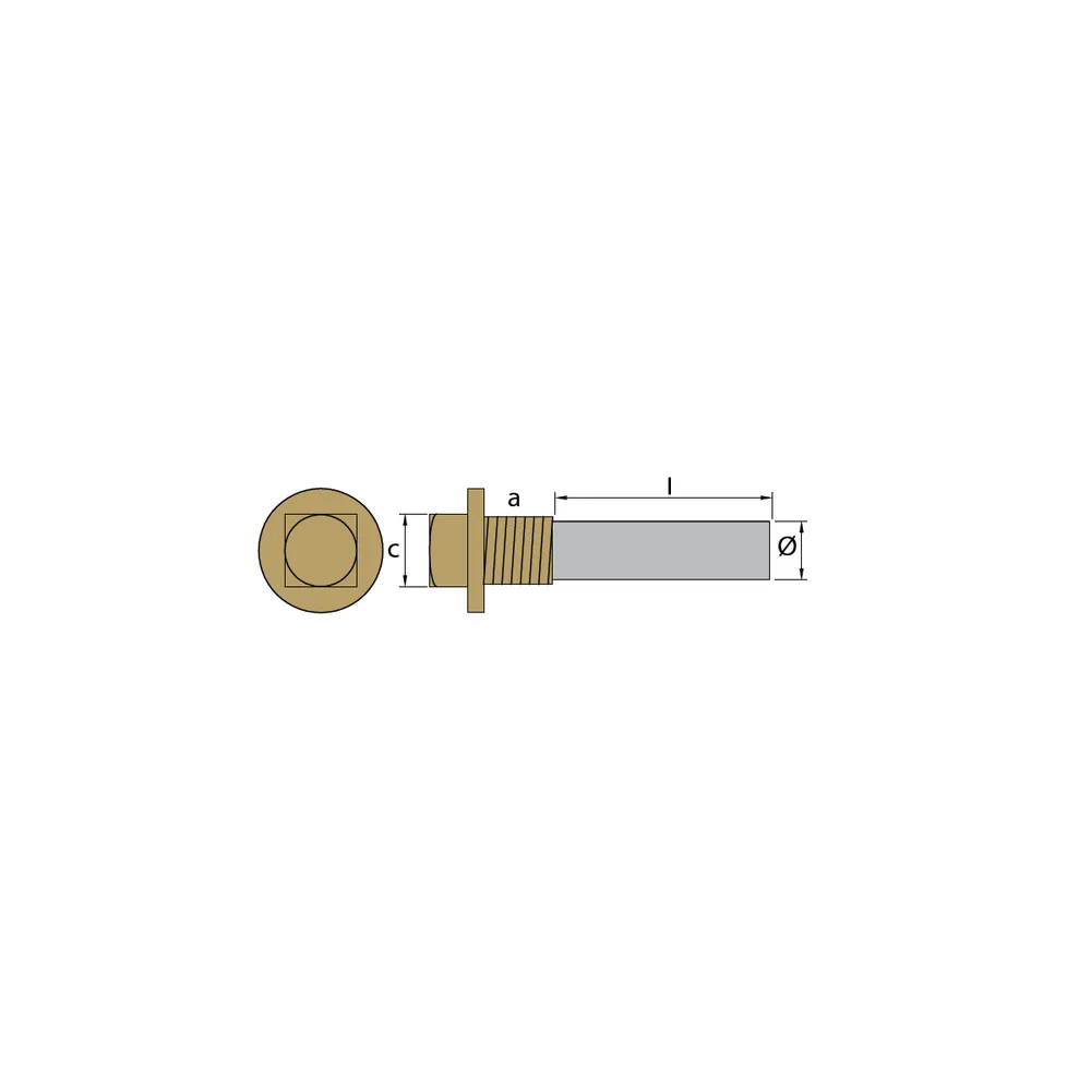 Zink Anode Volvo Penta, potlood type Anode Ø26 - L 40 - met messing Plug Th. 1 '' Gas (BSPP), VP 823661