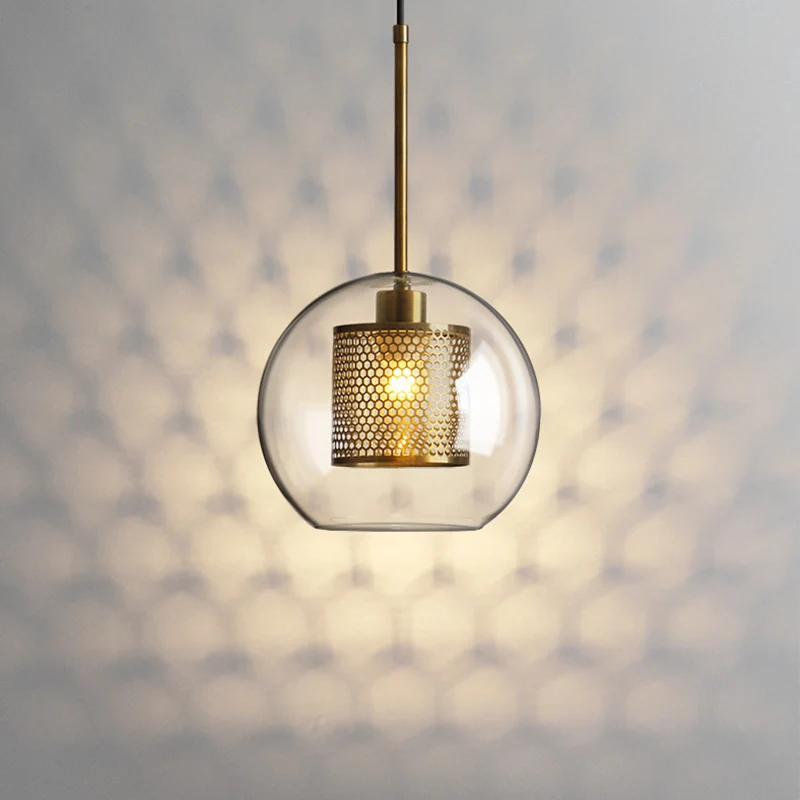 Glashelder Glass Orb Pendant Lighting Modernity 1 Head Hanging Ceiling Light Inside Mesh Cage Silver