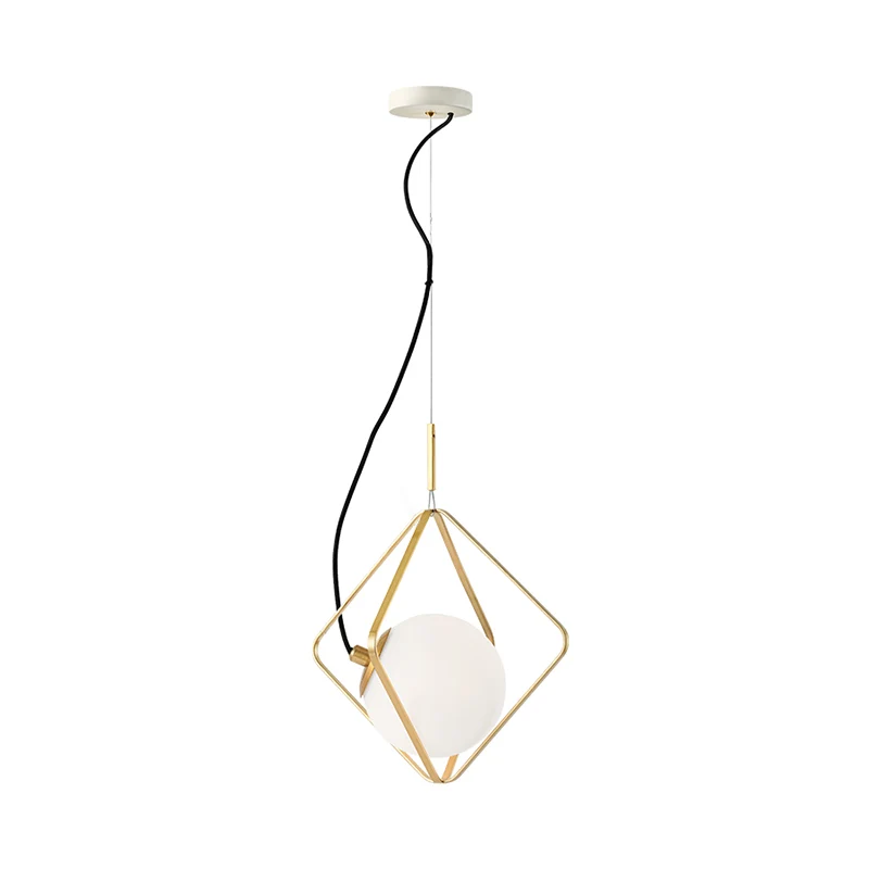 Globe Ceiling Lighting Eigentijds Milky Glass 1 Head Gold Hanging Pendant Light, 10"/13" Wide Gold