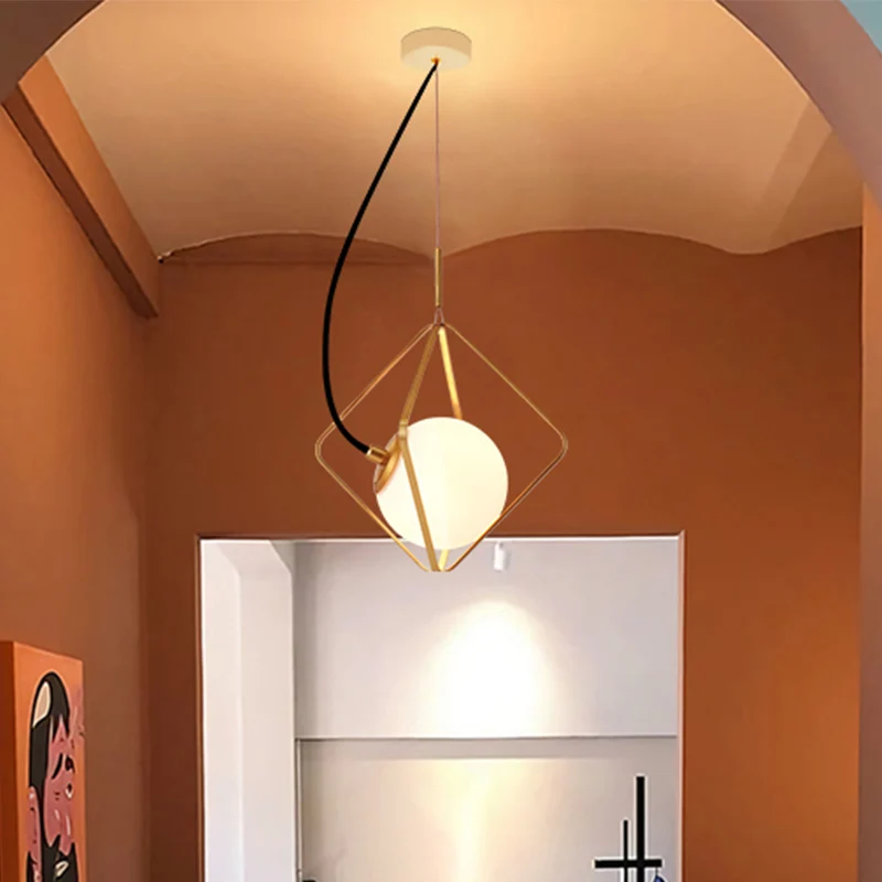 Globe Ceiling Lighting Eigentijds Milky Glass 1 Head Gold Hanging Pendant Light, 10"/13" Wide Gold