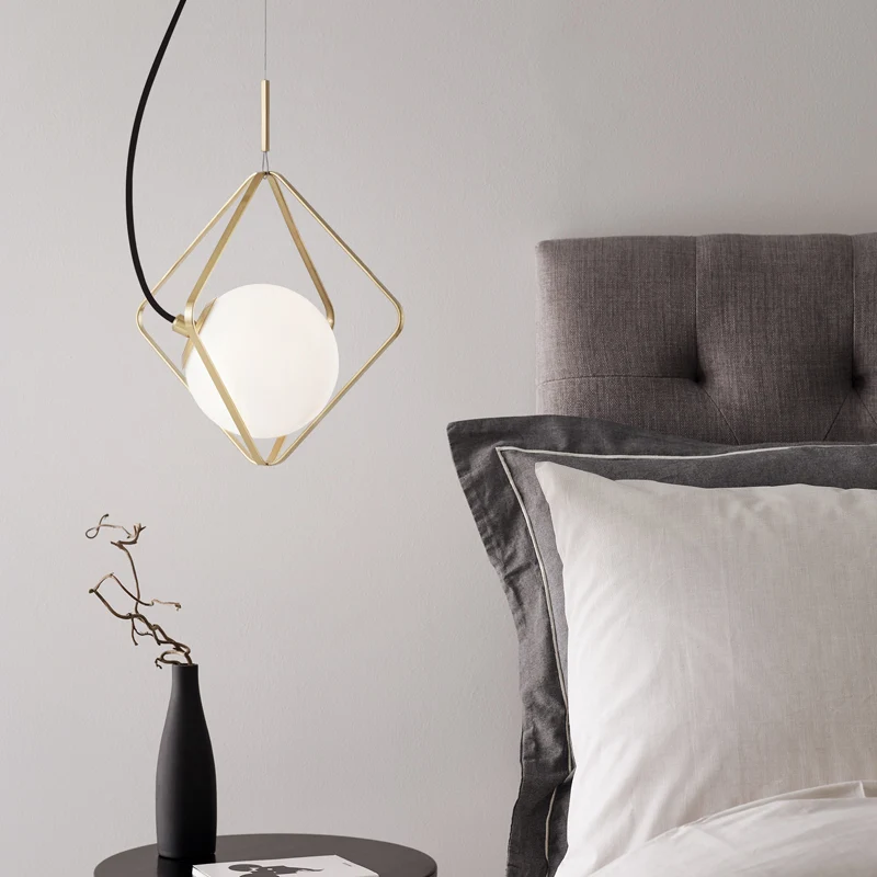 Globe Ceiling Lighting Eigentijds Milky Glass 1 Head Gold Hanging Pendant Light, 10"/13" Wide Gold
