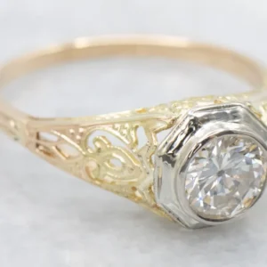 Art Deco Bezel Set Diamond Solitaire Engagement Ring Heavy Duty uitvoering