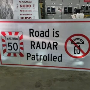 96" x 48" Road is Radar Patrolled - Maximum 50 km/h Sign met CE-Keurmerk